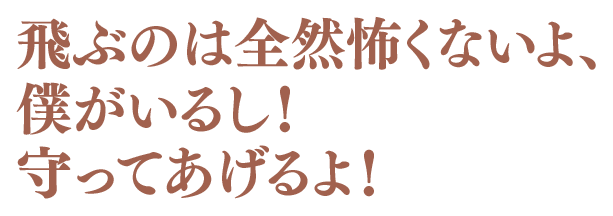 飛ぶのは全然怖くないよ、僕がいるし！守ってあげるよ！