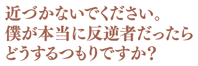 近づかないでください。僕が本当に反逆者だったらどうするつもりですか？